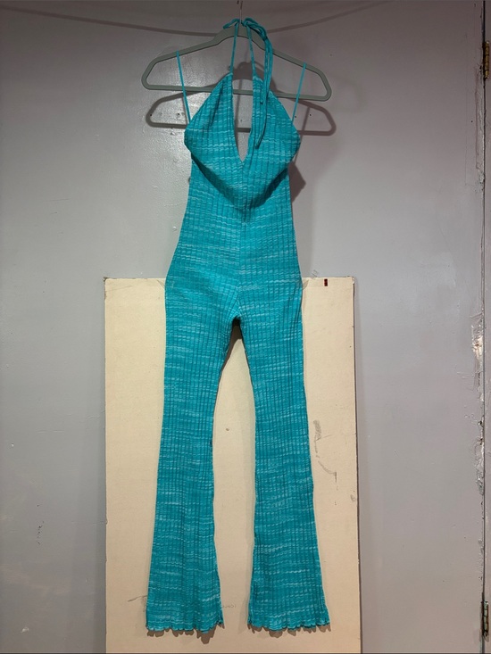 Zara Pants - Zara Teal Halter Knit Jumpsuit